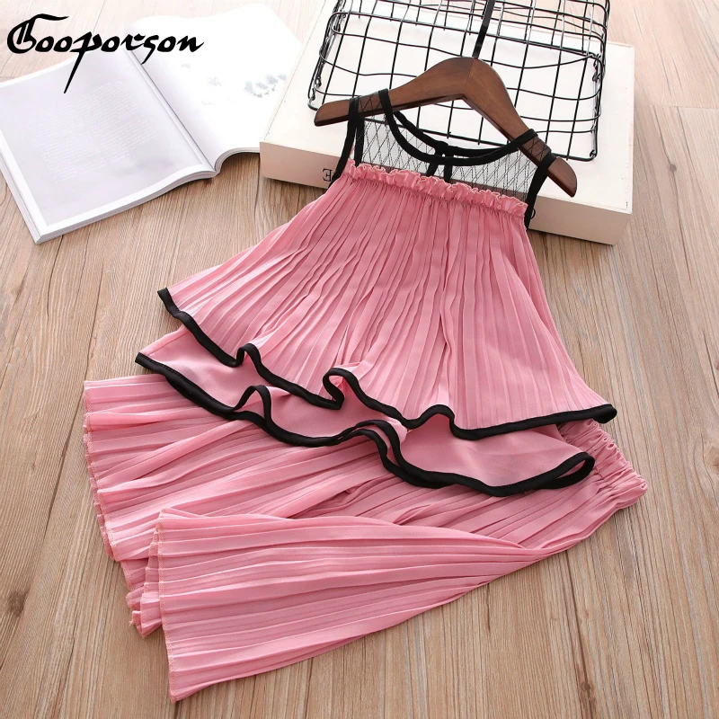 Комплект летней одежды для девочек шифоновая однотонная блузка рубашка и