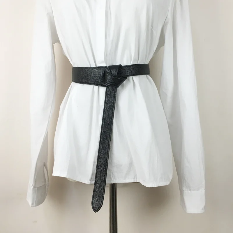 Простой поясной кожаный ремень с узлом декоративный пояс для мужчин и женщин