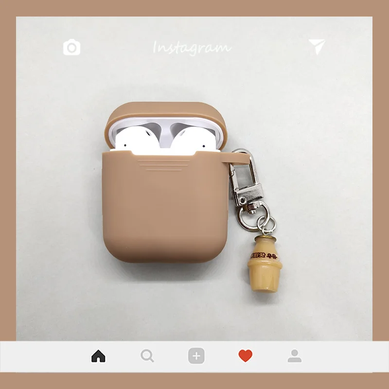 Milk Brown Для Apple AirPods чехол милый молочный чай беспроводные наушники чехол для Airpods гарнитура силиконовый защитный чехол бутылка для напитков брелок - Цвет: Milk Brown