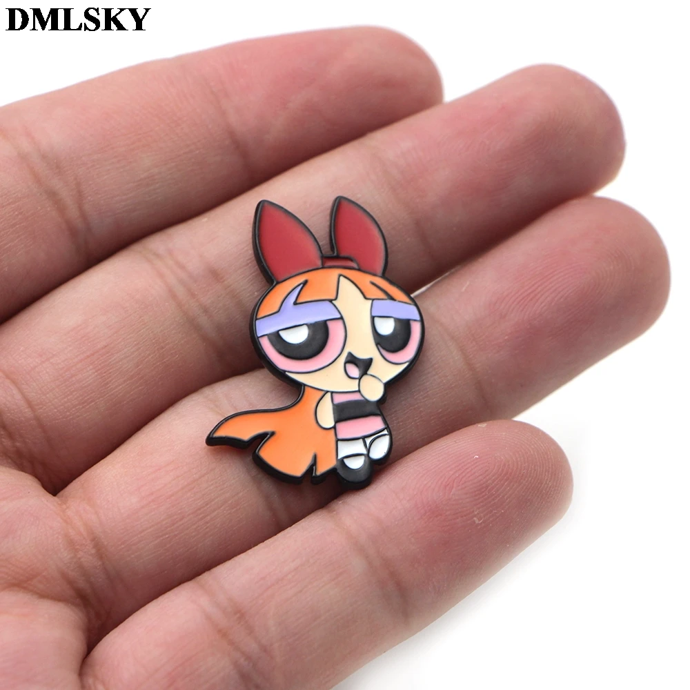 DMLSKY мультфильм каваи Powerpuff девушки булавки Одежда брошь на рюкзак Значки для женщин мужчин галстук булавка шляпа Металлические Булавки M2013