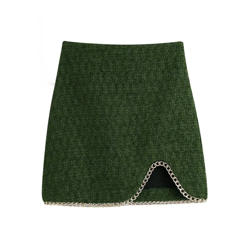 

Mini jupe Chic avec détail de chaîne pour femmes, Vintage, taille haute, fermeture éclair au dos, fente avant