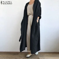 2021 zanzea vintage solid lace up shirt fashion women long cardigan autumn long sleeve open front blouse loose tunic top kimono