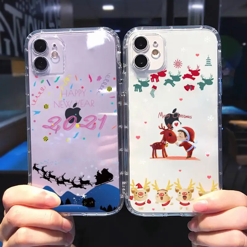 

Christmas new Year happy Cartoon Phone Case For iphone 13 12 11 8 7 plus mini x xs xr pro max Transparent soft