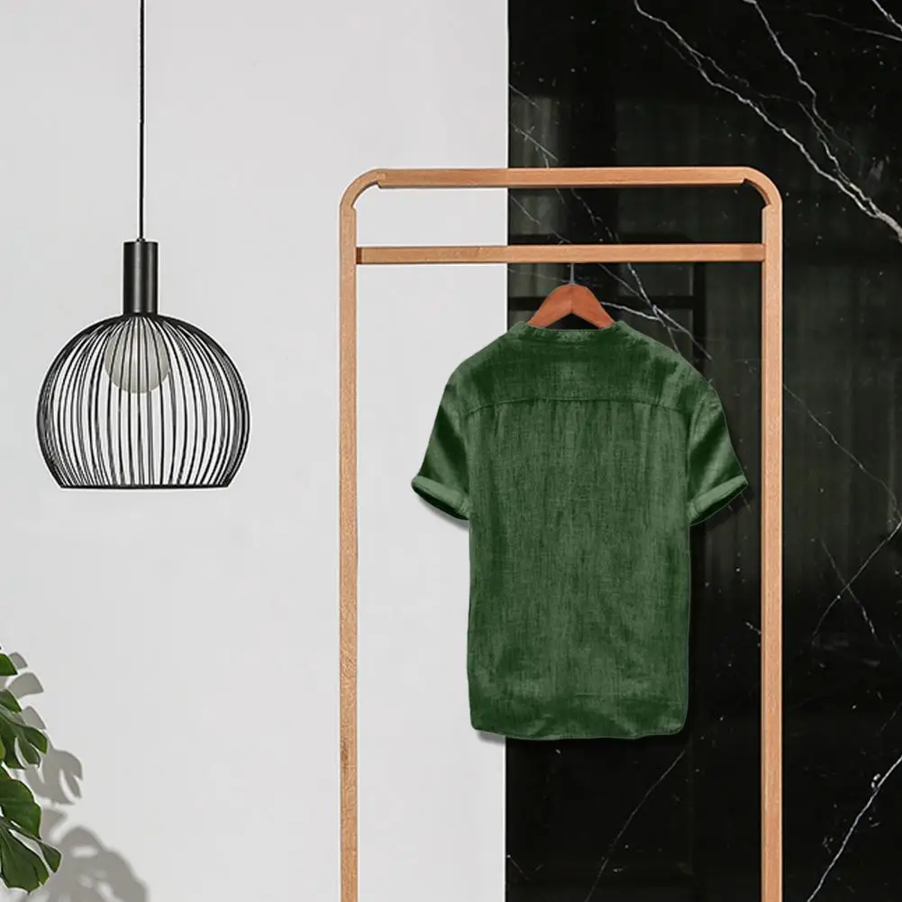 

Men's Baggy Cotton Blend Solid Color Short Sleeve shirts Blouse Slims Fit Male Mens Stand Collar chemise homme Camisa Masculina