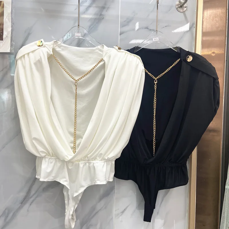 

Summer knitted pleated chain loose women's vest sexy jumpsuit 2021New ladies fashion high-quality versatile double-shoulder vest