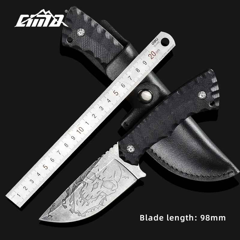 Нож с фиксированным лезвием из нержавеющей стали рукояткой G10 в кожаных ножнах