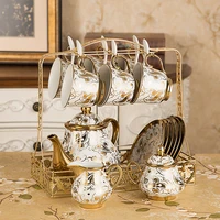 16 pcs coffee tea set bone china milk jug sugar jug cup saucer rack plate pot ceramics drink ware household kitchen supplies