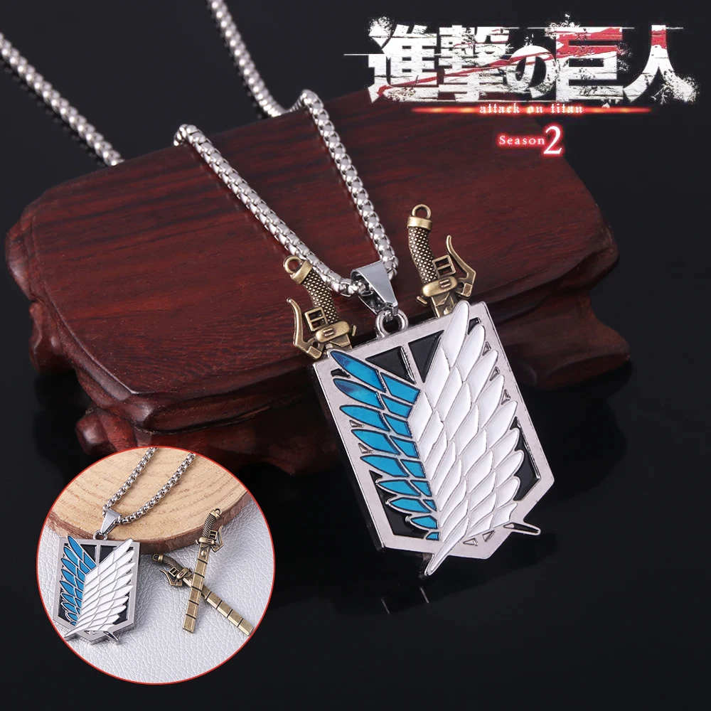 

Anime Attack on Titan Necklace Shingeki No Kyojin Wings of Freedom Survey Sword Punk Necklace Pendant for Women Men Jewelry