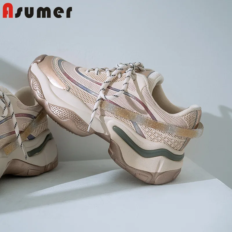 Женские кроссовки на платформе Asumer дышащие из натуральной кожи