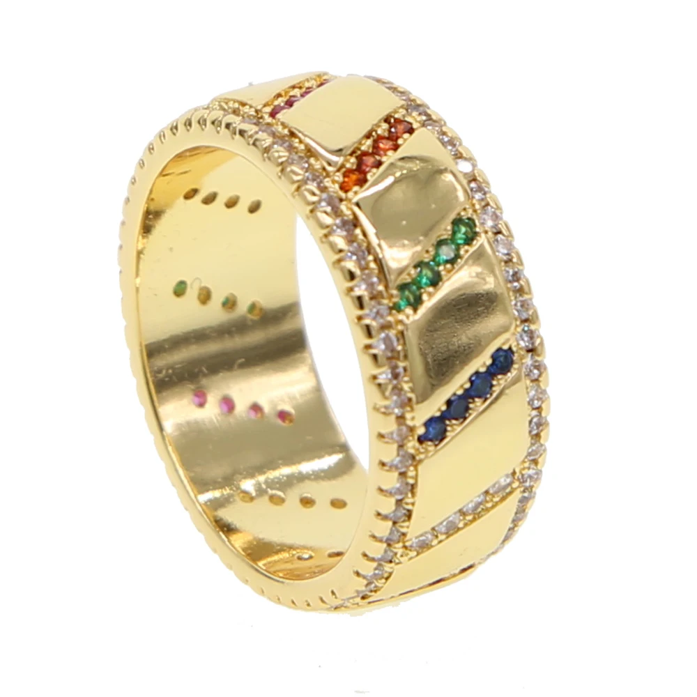 Женское кольцо с радужным цирконием Золотое обручальное широкое фианитом США