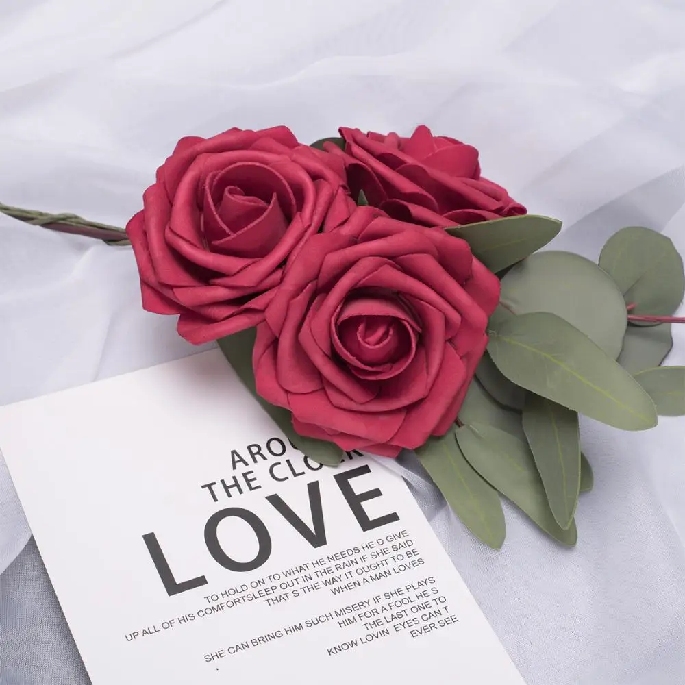 10 пены цветы 9 5 см большой красный Мини атласная роза ручной работы лента узлом