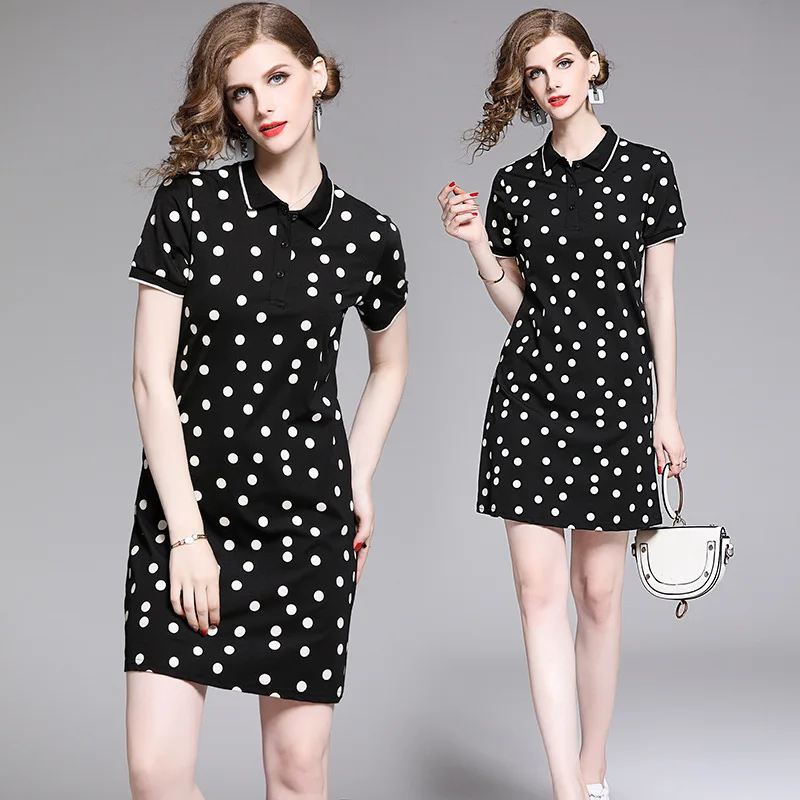 Женское платье в горошек с коротким рукавом выше колена | Женская одежда