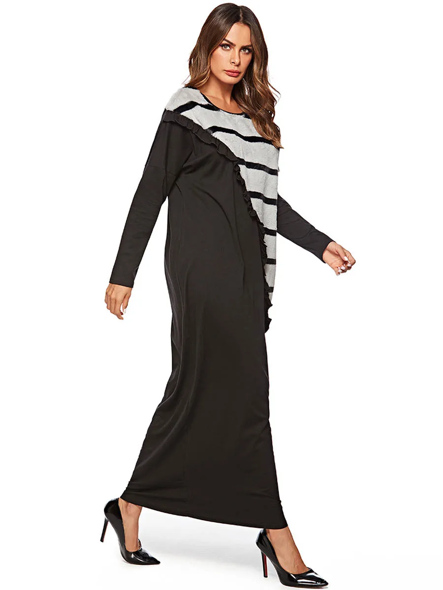 Мусульманское марокканское платье кафтан модное простое черное свободное с