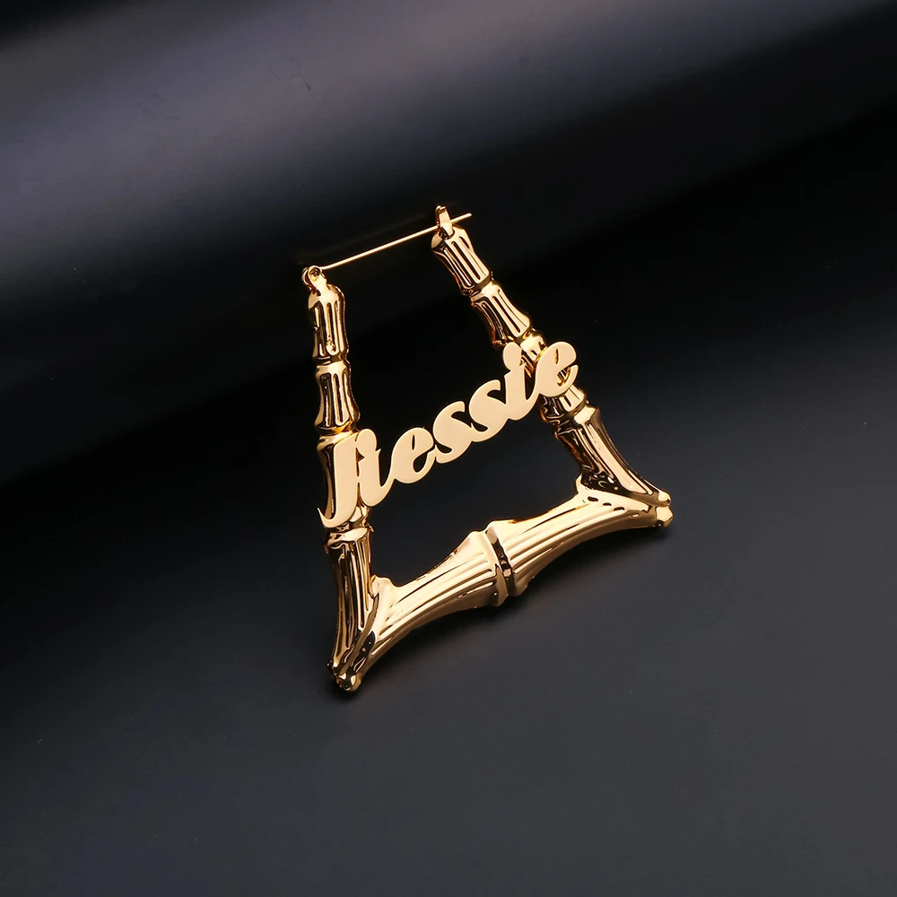 Fine Jewelry Trapezoid Bamboo Earrings Stainless Steel Earrings Hoop Earrings HIPHOP Style Personaized Jewelry Exquisite Earring