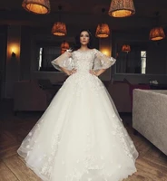 princess fairy wedding dresses 3d floral lace appliques sheer flare sleeves a line bridal gowns organza dress