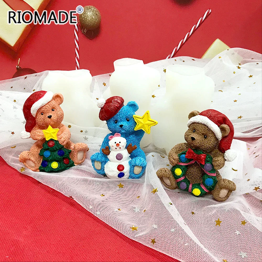 

3D Christmas Big Bear Silicone Candle Mold 9 Model DIY Crafts Aromatherapy Gypsum Soap Handmade Making Mould Fondant Cake Tools