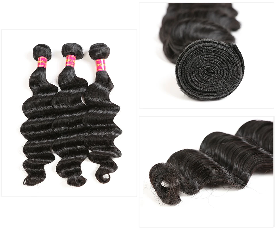 Ali queen hair Products 3 шт. бразильские Свободные глубокие человеческие волосы пучки с швейцарским кружевом парик с пробором посередине/ часть девственные волосы