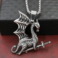 vintage stainless steel necklace mens viking flying dragon pendant punk zodiac dragon necklace pendant viking accessories