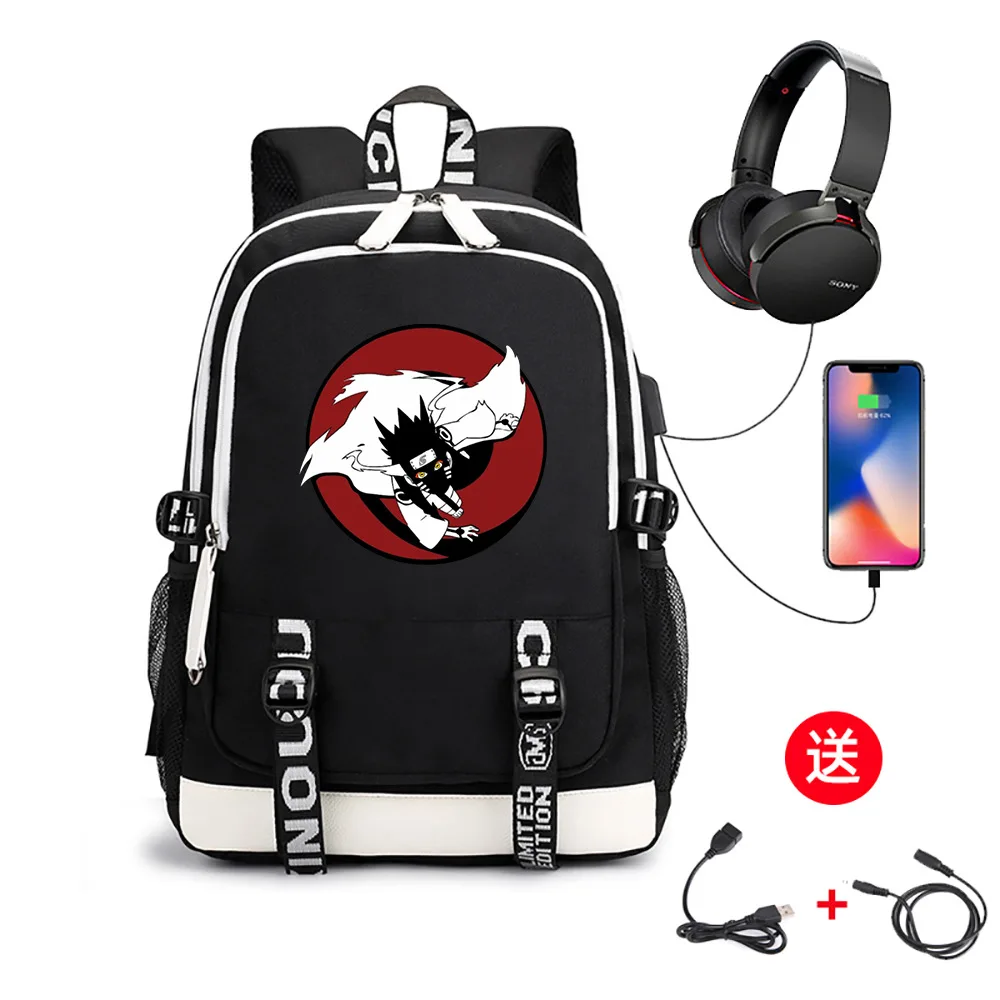 High Quality New Naruto Anime Backpack Oxford Cloth Waterproof High Capacity Outdoor Sports Travel Bag with Usb Charging Socket images - 6