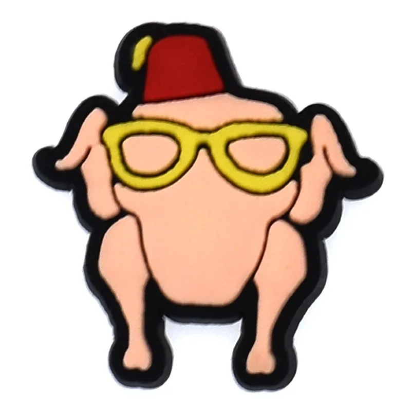 1pcs Funny chicken Shoe Charms Accessories DIY cat Coffee Turkey Shoe Decorations fit women croc Clog jibz Kid X-mas Party Gifts