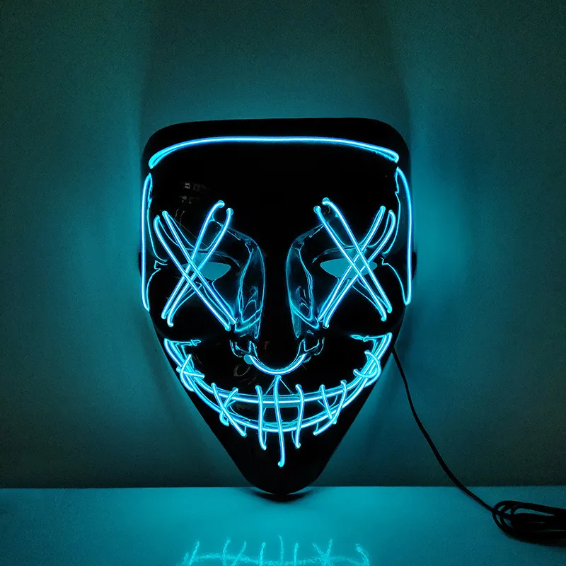 

2021 Halloween Party Cold Light Mask Led Glowing Mask Black V-shaped Halloween Bar Holiday Gifts for Makeup Mask Decoration