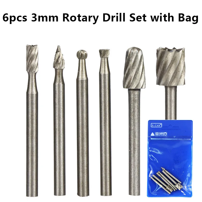 XCAN HSS Routing Milling Bit 6pcs 3mm Shank Rotary Cutter for Dremel Tools Mini Drill Burrs | Инструменты