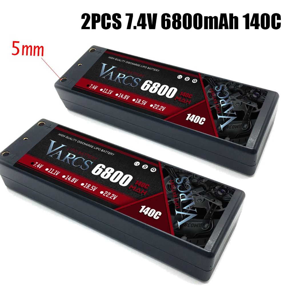 

2PCS VARCS RC Lipo Battery 2S 7.4V 6800mAh 140C/280C 5MM HardCase for RC 1/8 /10 Car Off-Road Buggy Truck Boats Salash Parts