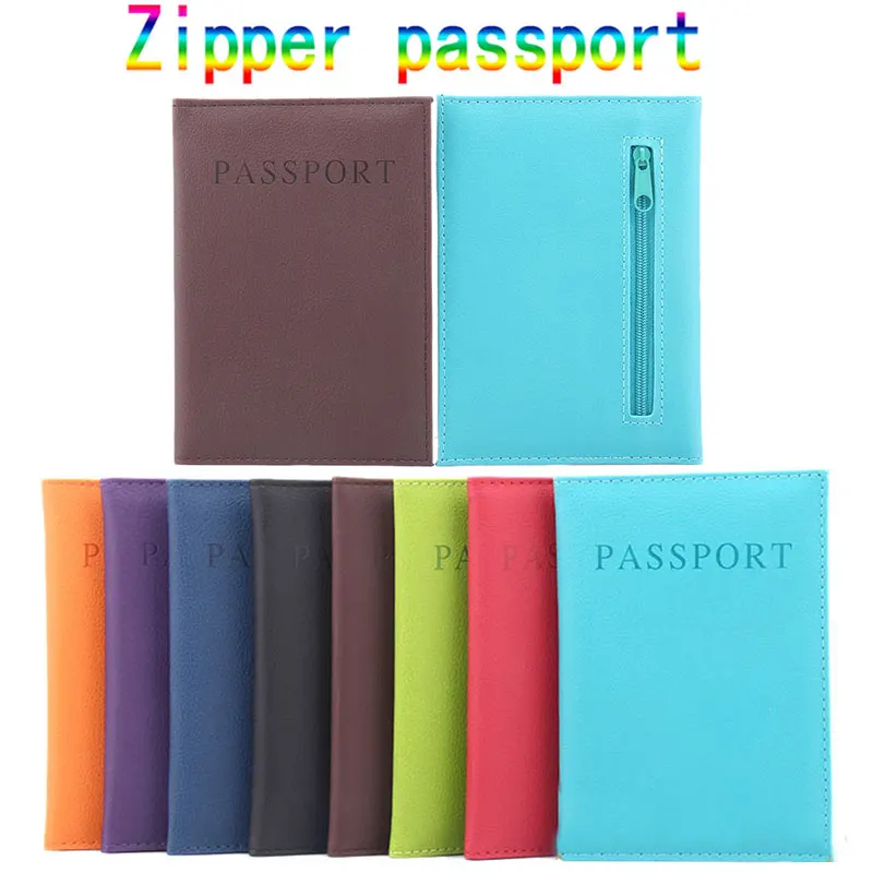 

Solid Color Simple Wallet Card Holder Protect Cover For Men Women Fashion Unisex Organizer Passport Holder Zipper Passport Cover