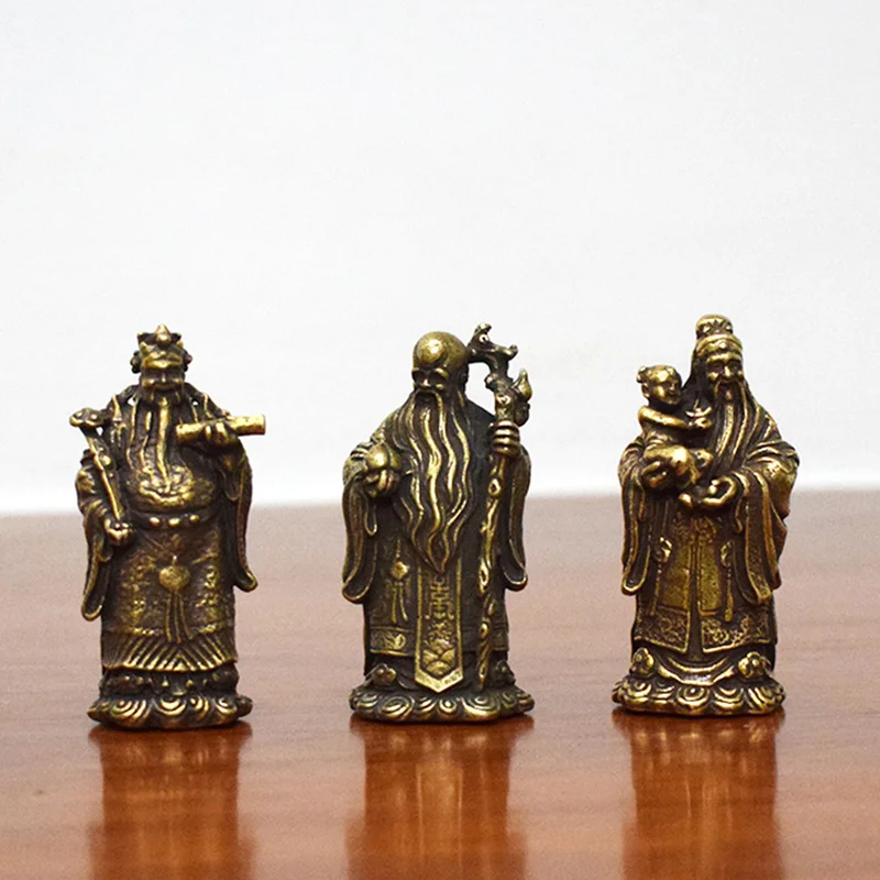

Antique Bronze Taoism Three Gods of Blessing Wealth Longevity Statue Pure Copper Buddha Figurines Ornaments Feng Shui Home WF