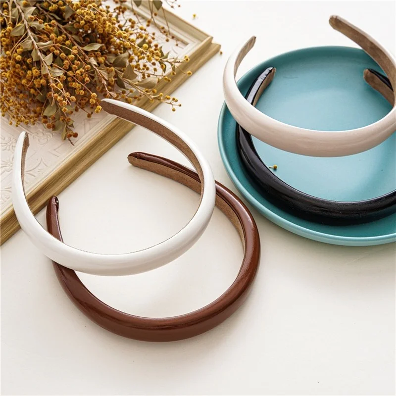 

Solid Color Glossy Leather Hairbands For Women Fashion Hoops Hair Bands Korean Bezel Wide Headbands Girls Hair Accessories 2021