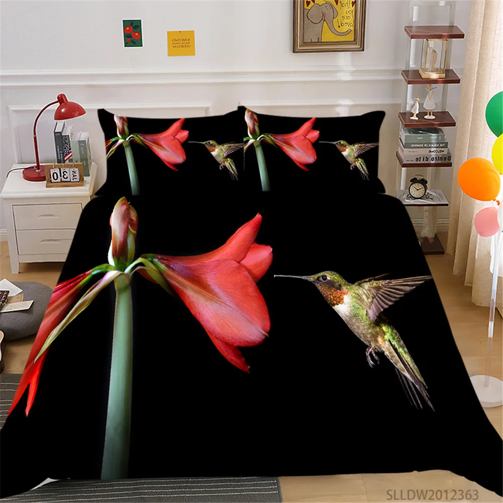 

3D Luxury Bedding Set Lovely Bird Print Duvet Cover Set Green Lifelike King Queen Full Double Single Size 2/3 PCS Dropship