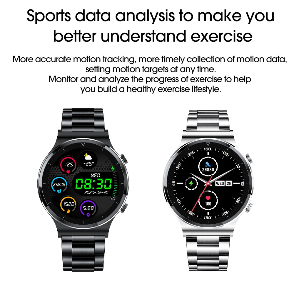 

2020 New Smart watch sports metal heart rate sleep monitor bluetooth call IP68 waterproof sports watch male for IOS Android +Box