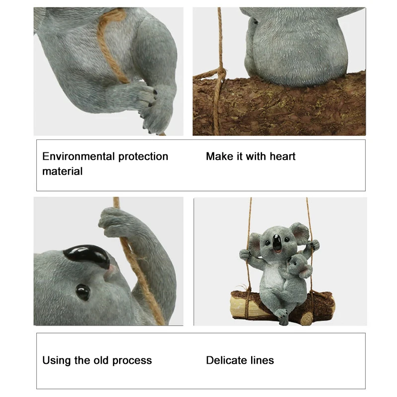 

Hanging Resin Cute Koala Swinging Koala Garden Figurine Statue for Patio Yard Garden Decoration FP8