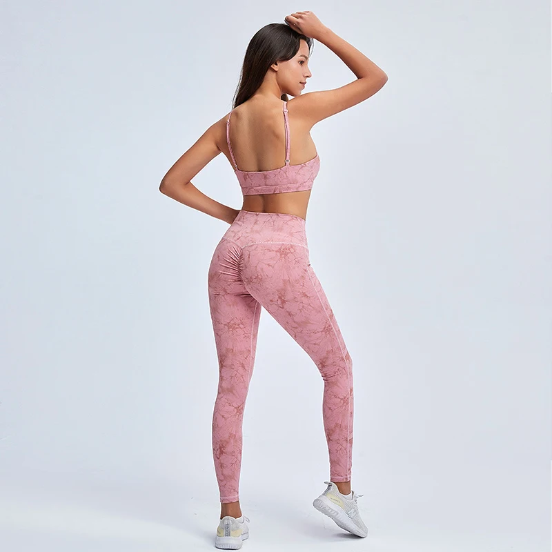 

NORMOV Casual Women Sets Summer Cross Backless Bras And High Waist Push Up Leggings Print Suit Fitness Breathable Sets Feminina