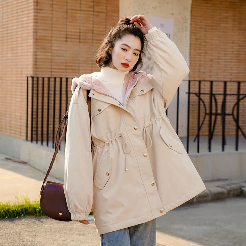 

winter 2020 new Korean version thickened warm rabbit fleece medium length cotton dress