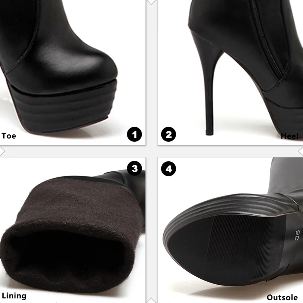 Зимние теплые женские сапоги из мягкой кожи на платформе с круглым носком тонком