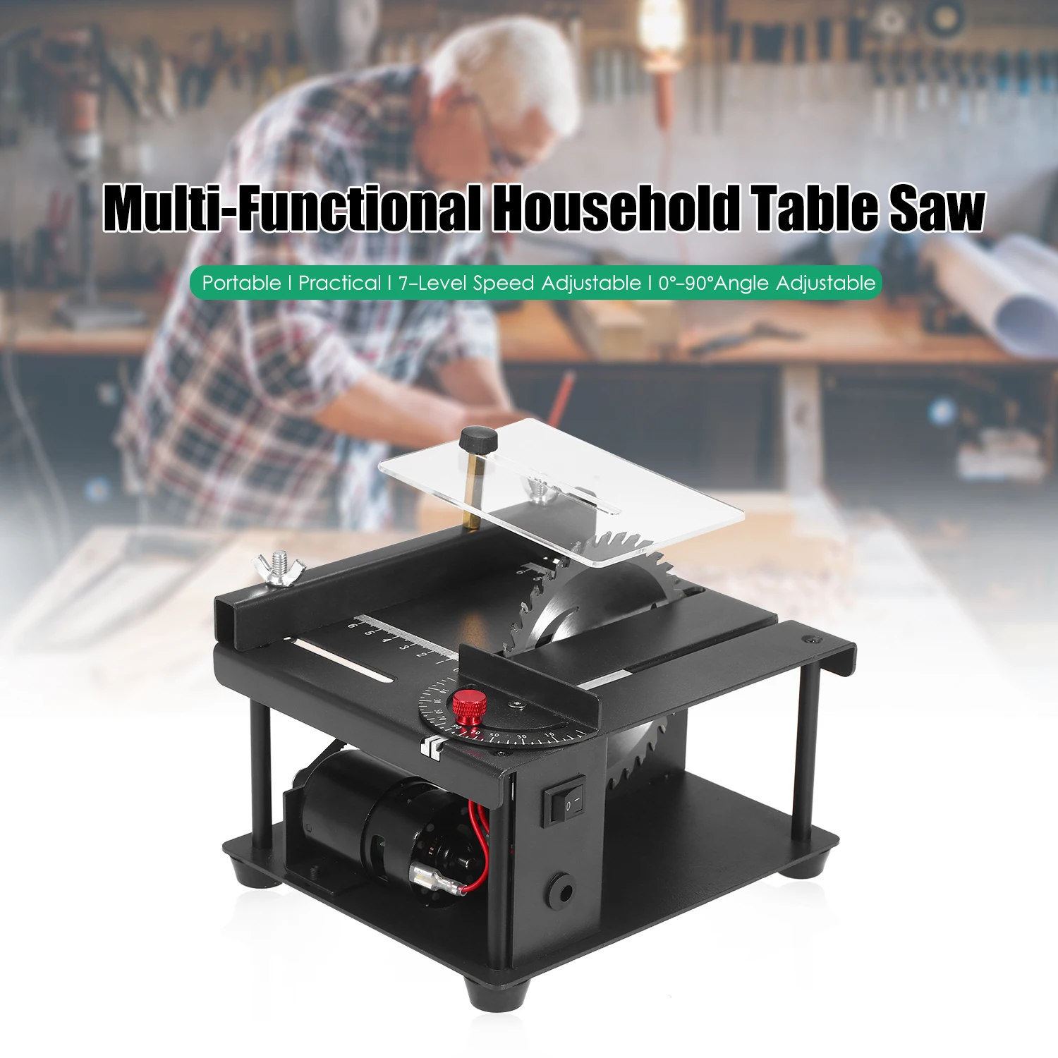 

110-240V Table Saw Mini Desktop Saw Cutter Electric Cutting Machine with Saw Blade Adjustable-Speed Angle Adjustment 35MM