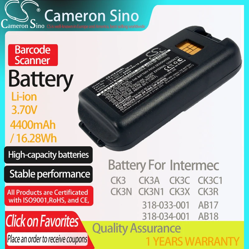 

CameronSino Battery for Intermec CK3 CK3A CK3X CK3R CK3C CK3C1 CK3N fits Intermec 318-033-001 AB17 AB18 Barcode Scanner battery