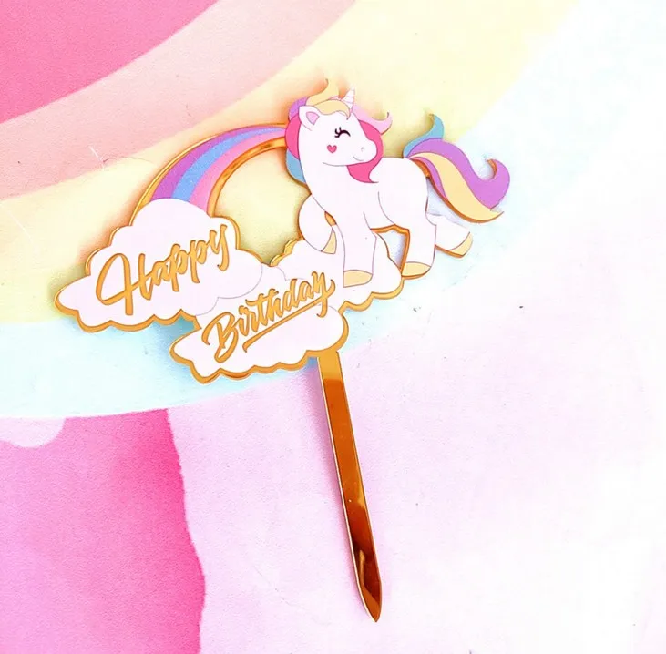 1 Pcs Hot Sale Happy Birthday Unicorn Rainbow Cake Toppers for Cupcake Toppers Wedding Cake Decoration Supply