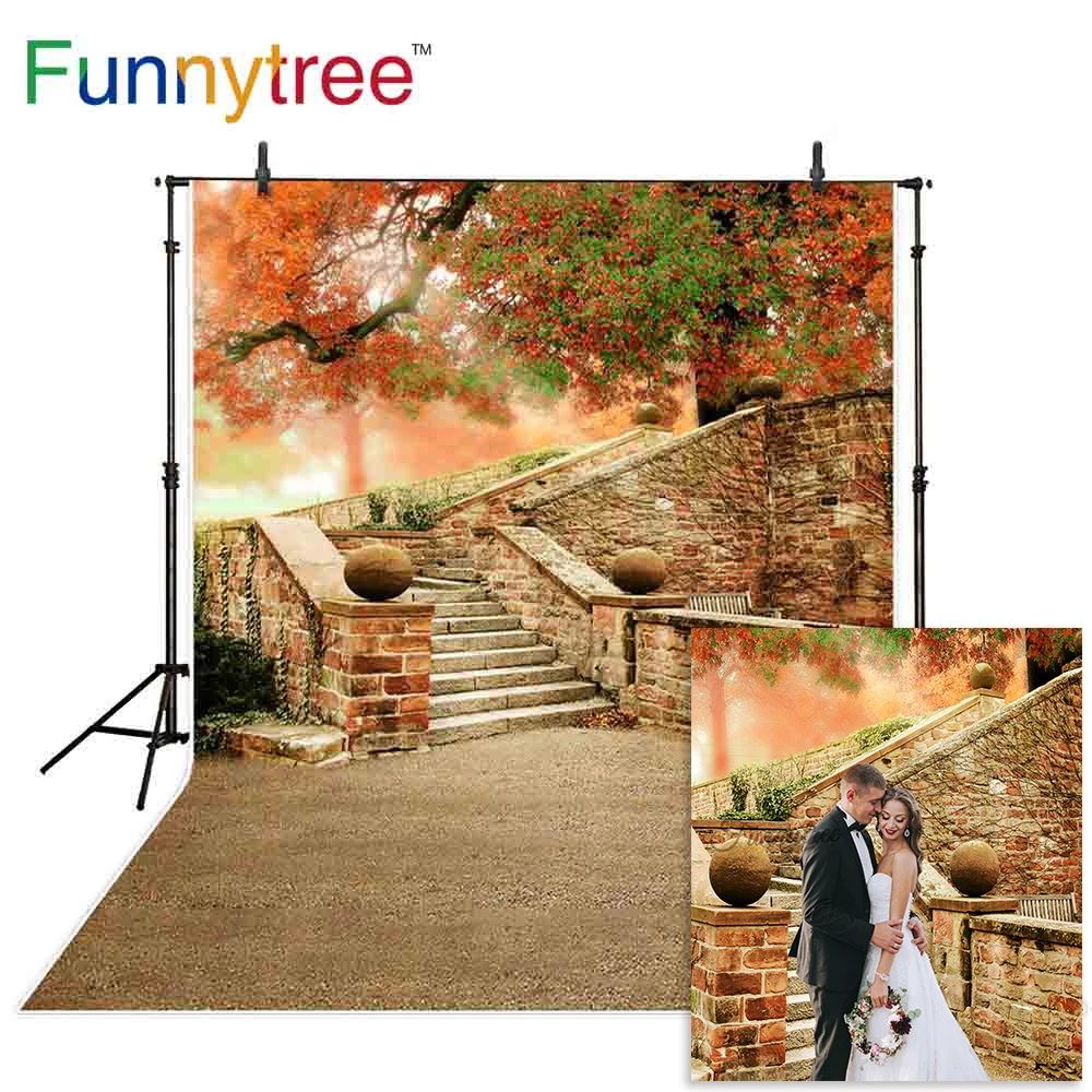 

Funnytree background backdrops autumn tree vintage stairs outdoor photography photocall photophone vinyl fond photo studio