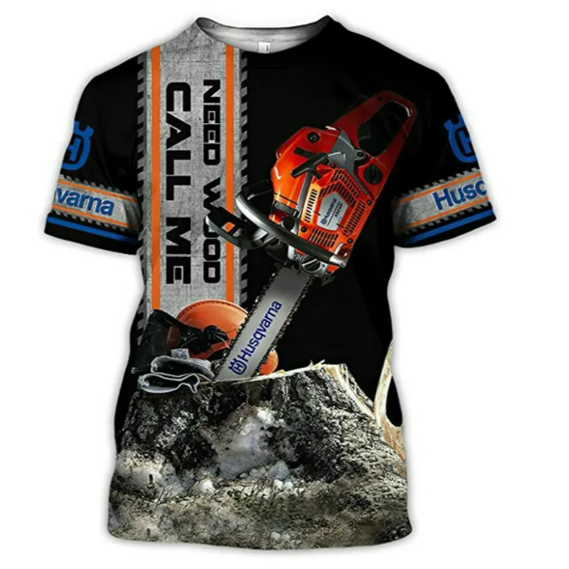 

Men's T-shirt 3D printing round neck best logging chainsaw short sleeve loose breathable shirt men's summer new style