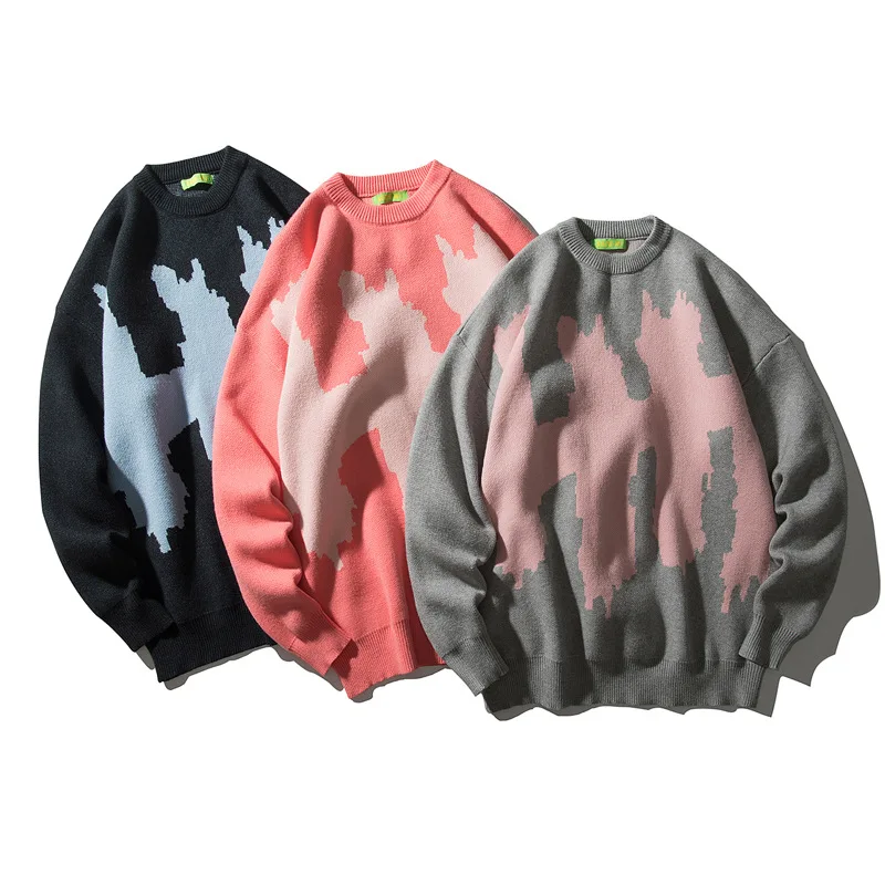 

ELKMU Harajuku Pullover Oversize Knitted Sweaters 2021 Spring Casual Knitwear Jumper Hip Hop Streetwear Male Tops Loose HE896