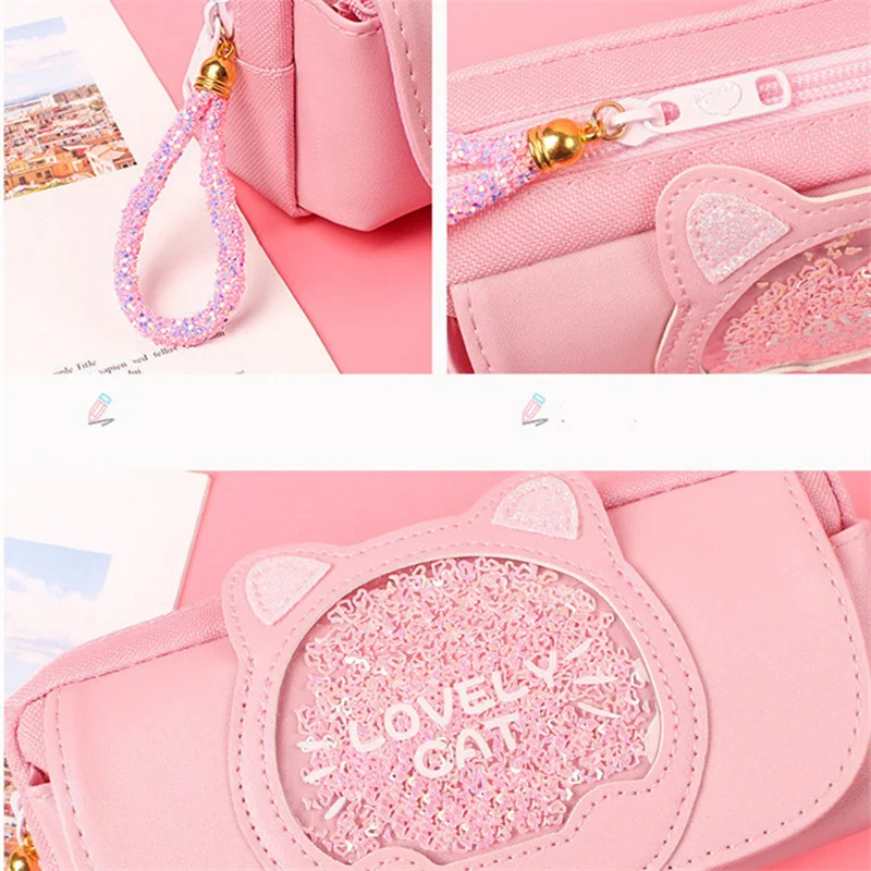 Чехол для карандашей с изображением кота и зыбучих песков милый трехслойный