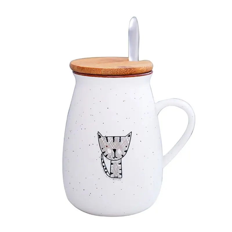 

Cat Starry Big Belly Ceramic Cup with Bamboo Cover with Stainless Steel Spoon Mug Girl Gift Cup Office Cute Animal Coffee Cup