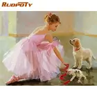 RUOPOTY DIY обрамленная картина маслом по номерам баллет и принтом девочки с собакой рисунок Раскраска по номерам-женские туфли-лодочки ручной работы в стиле изображения 40x50 см художественные