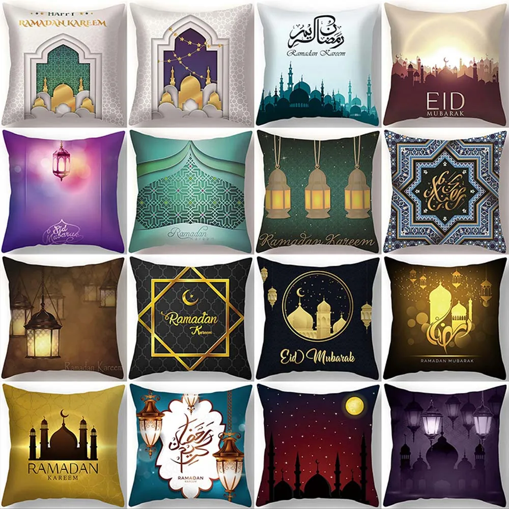Ramadan Kareem Pillowcase Decorative Sofa Cushion Case Bed Pillow Cover Muslim Car Cushion Cover Moon Throw Pillow Case 45*45cm