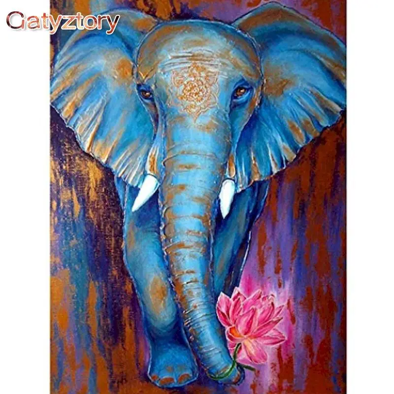 

GATYZTORY diy frame Colorful elephant oil painting by numbers Animals Calligraphy Painting Modern Wall Art on canvas For Home De
