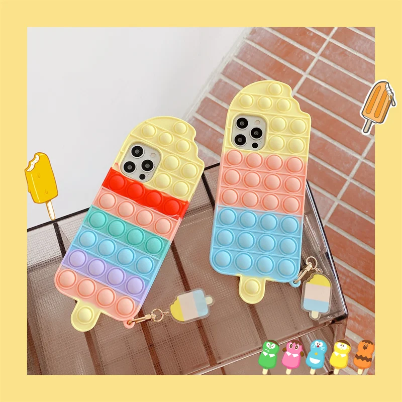 

Cute fun Bubble Phone Case For iphone 12 11 pro max xs max xr x 7 8 6 plus SE20 Ice cream Silicone Rainbow Cover Reliver Stress