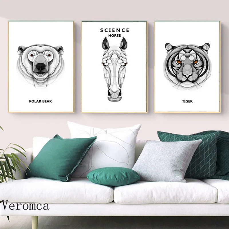 Черно-белый полярный медведь лошадь голова тигра милые животные Абстрактная