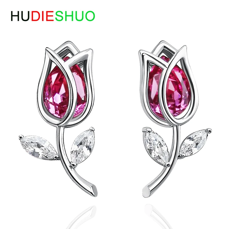 Женские серьги с кристаллами в виде Розы из стерлингового серебра 925 пробы